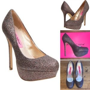 Betsey Johnson Melinaglit Glitter Platform Heels 6 Wedding Party